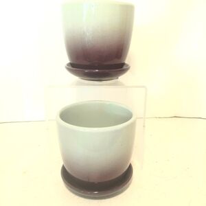 Gradient Ceramic Planters with Saucers Amethyst and Green Ombre.Sold as set